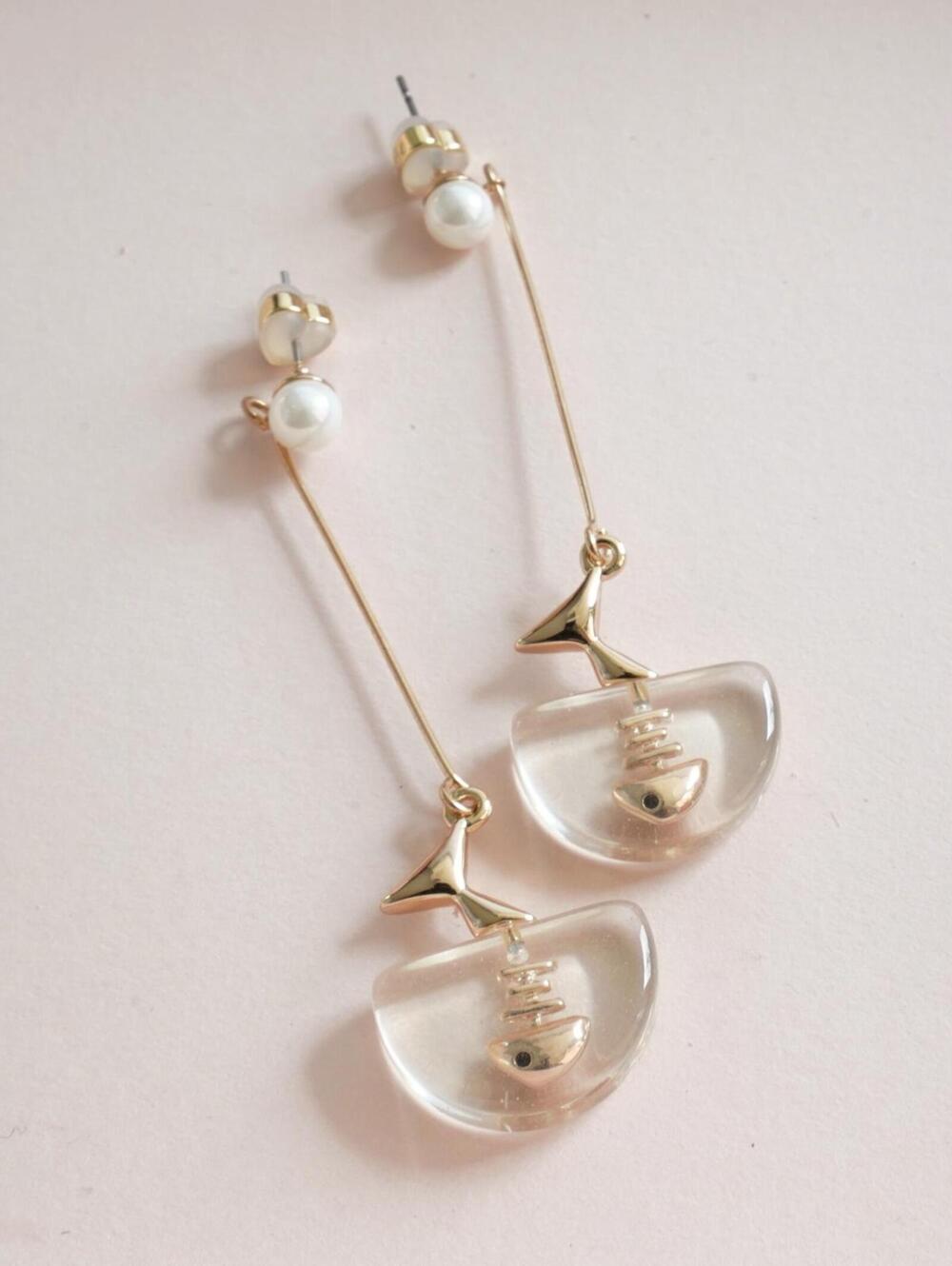 Fishbone Stud Dangle Earrings